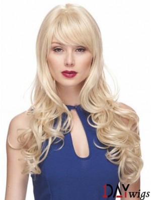 Blonde Wigs With Bangs Synthetic Capless Wavy Style Long Length