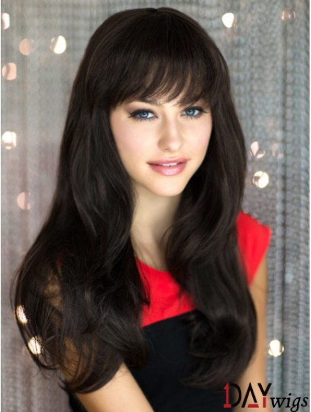 Cheapest Black Straight With Bangs Capless Long Wigs