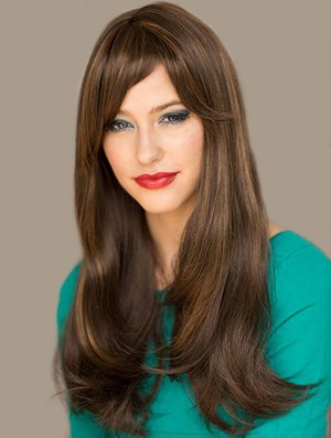 Affordable Brown Straight With Bangs Capless Long Wigs