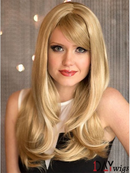 Sassy Blonde Wavy With Bangs Capless Long Wigs