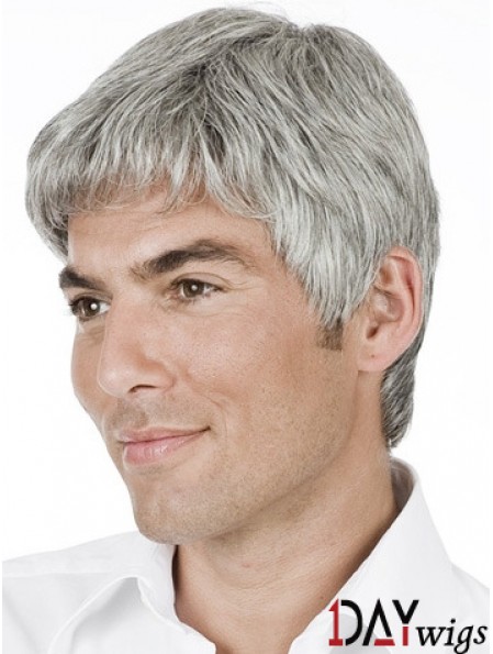 Grey Straight Short Remy Real 100% Hand Tied Mens Wig Shop 