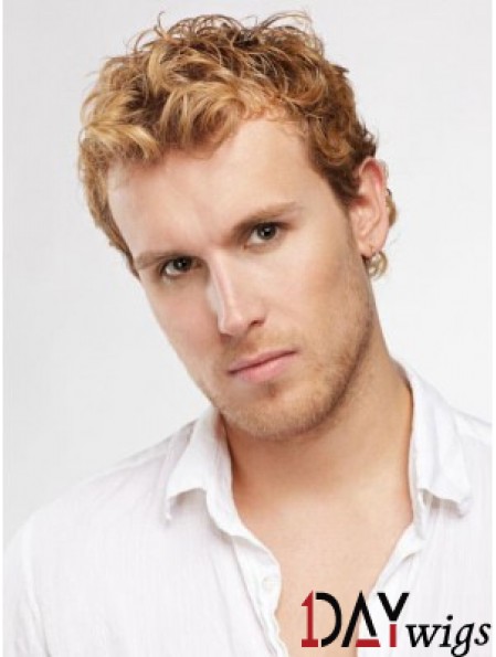 Blonde Short Curly Capless Curly Synthetic Wig Men