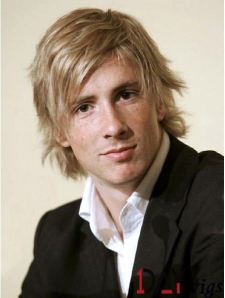 Chin Length Layered Blonde Wavy Real Hair Wigs For Men UK