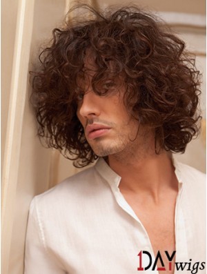 10 inch Remy Real Short Auburn Curly Capless Men Wigs