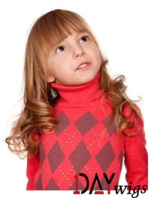 Wavy Long Auburn Remy Real Hair 100% Hand-tied Kids Wigs