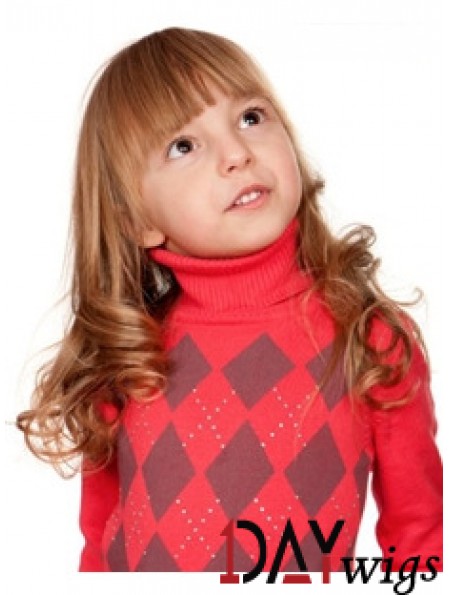 Wavy Long Auburn Remy Real Hair 100% Hand-tied Kids Wigs