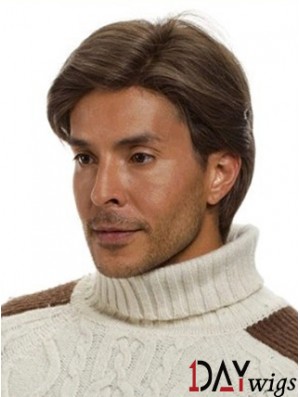 Monofilam Remy Real Short Brown Straight Man For Wig