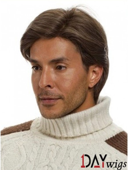 Monofilam Remy Real Short Brown Straight Man For Wig