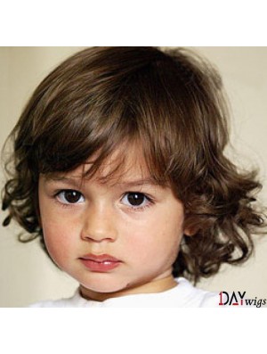 Curly Chin Length Blonde Remy Real Hair Capless Kids Wigs