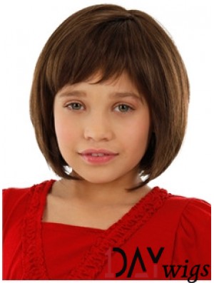 Straight Chin Length Auburn Remy Real Hair 100% Hand-tied Kids Wigs