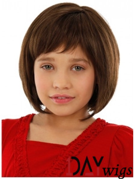 Straight Chin Length Auburn Remy Real Hair 100% Hand-tied Kids Wigs