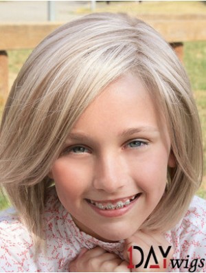 Straight Shoulder Length Blonde Synthetic Lace Front Kids Wigs