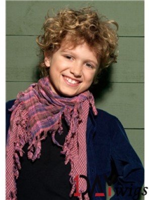 Curly Short Blonde Synthetic Capless Kids Wigs