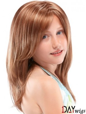 Kids Wigs 100% Hand Tied Straight Style Auburn Color Long Length