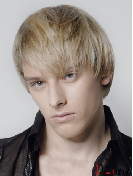 Blonde Capless Remy Real Straight Short Mens Wigs UK