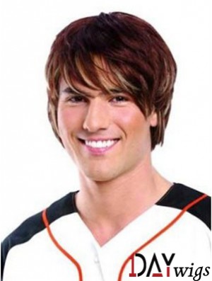 Lace Front Auburn Remy Real Short Straight Mans Wigs