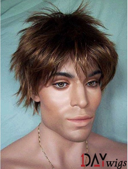 Lace Front Brown Short Straight Synthetic Man Lace Wig