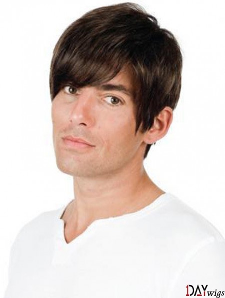 Full Lace Brown Remy Real Straight Professional Mens Wigs