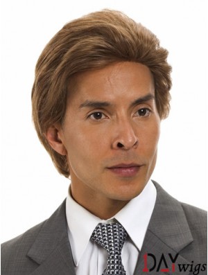 Straight Brown Remy Real Short Men's Monofilament Real Hair
