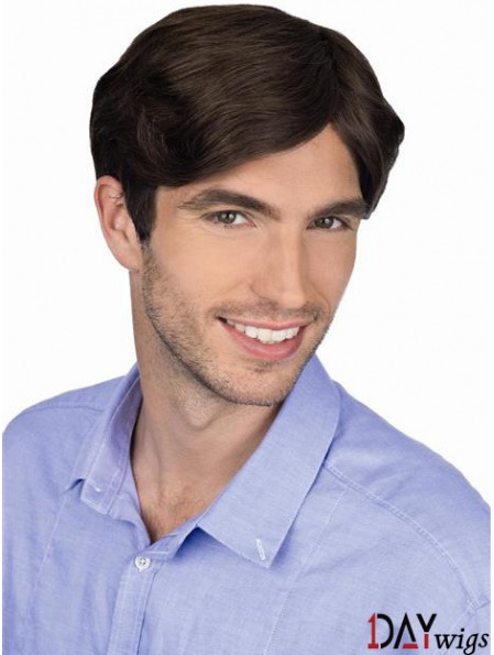 Brown Straight Remy Real 100% Hand Tied Professional Wig For Men