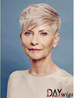 Elegant Lace Front Straight Grey Short Gorgeous 8inch Platinum Blonde Short Haircut For Older Women