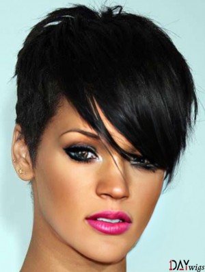  Glueless Lace Wigs With Bangs Black Color