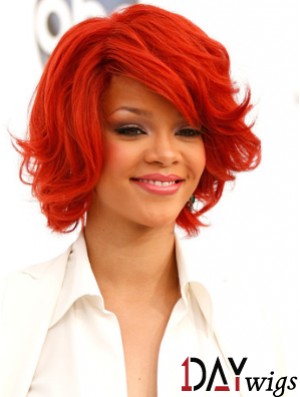 Red Wavy With Bangs 100% Hand-tied 12 inch Popular  Wigs