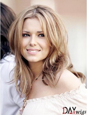 Durable Blonde 12 inch Straight Shoulder Length Layered  Wigs