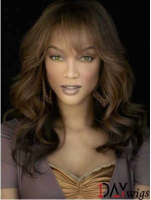 Brown Wavy With Bangs Lace Front 18 inch Good Tyra Banks Wigs