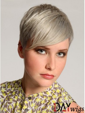 Grey Lace Front Straight Short Convenient 8 inch  Real Hair Wigs