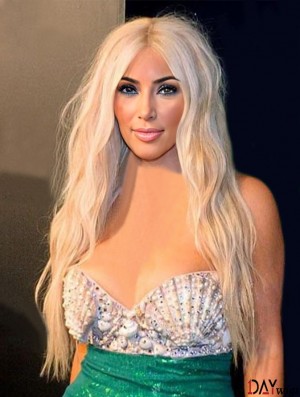 24 inch Wavy Lace Front Blonde Long Remy Real Hair  Wigs