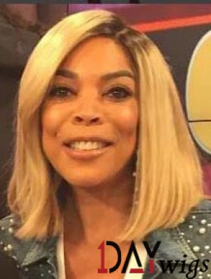 14 inch Lace Front Remy Real Hair Bobs Shoulder Length Blonde Straight  Wigs