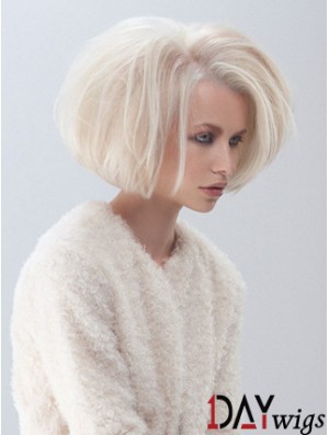 Fashion Medium Bob Wigs Platinum Color Straight Style Chin Length