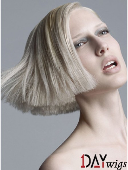 Capless Grey Chin Length Straight 10 inch Platinum Blonde Popular Fashion Wigs