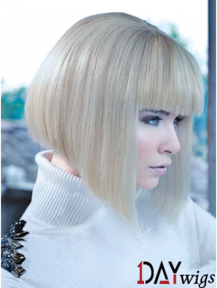 Lace Front Bobs Chin Length Straight 12 inch Platinum Blonde No-Fuss Fashion Wigs