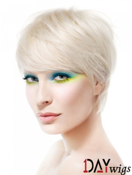 Lace Front Boycuts Short Straight 8 inch Platinum Blonde Soft Fashion Wigs