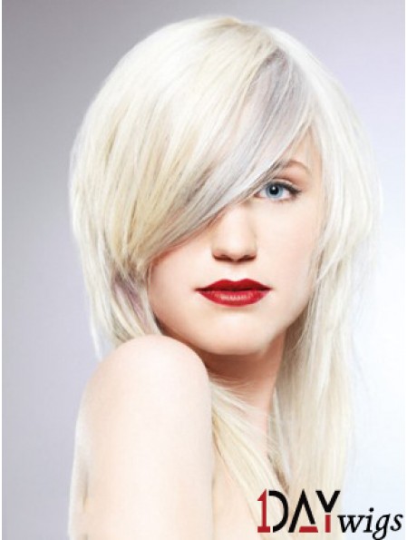 Lace Front With Bangs Long Straight 16 inch Platinum Blonde Fashionable Fashion Wigs