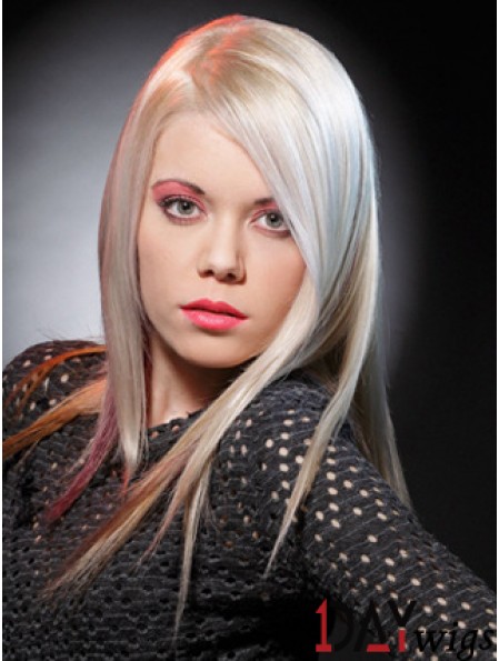 Lace Front Without Bangs Long Straight 16 inch Platinum Blonde Good Fashion Wigs