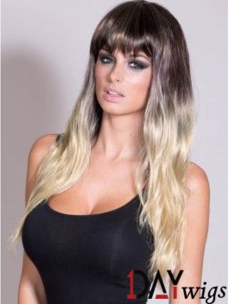 Flexibility Ombre/2 Tone Long Straight With Bangs 24 inch Real Lace Wigs