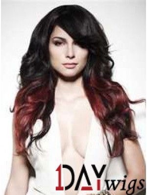 Stylish Ombre/2 Tone Long Wavy With Bangs 22 inch Real Lace Wigs