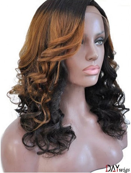 Shoulder Length Ombre/2 Tone Curly Without Bangs Style African American Wigs