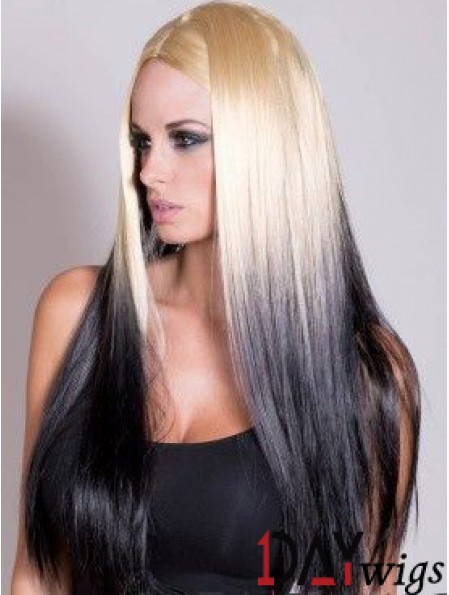 Suitable Ombre/2 Tone Long Straight Without Bangs 22 inch Real Lace Wigs