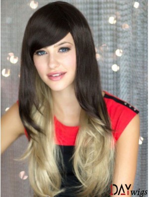 Good Ombre/2 Tone Long Wavy Without Bangs 22 inch Real Lace Wigs