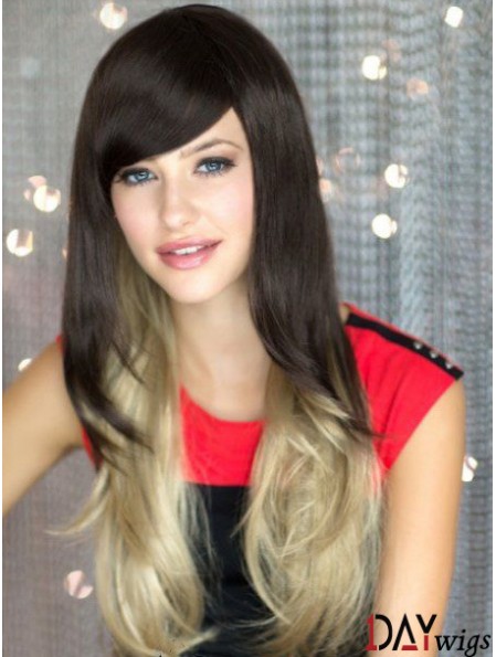 Good Ombre/2 Tone Long Wavy Without Bangs 22 inch Real Lace Wigs
