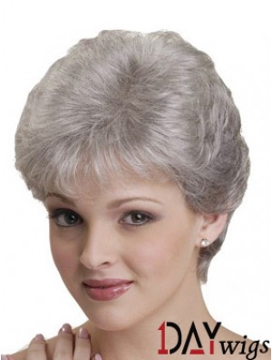 Short Grey Wigs With Synthetic Capless Straight Style