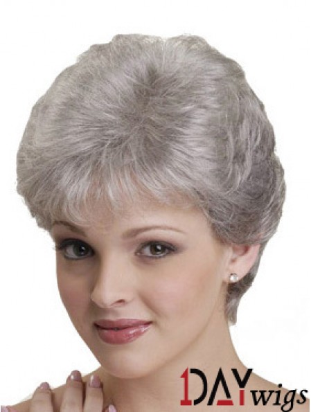 Short Grey Wigs With Synthetic Capless Straight Style