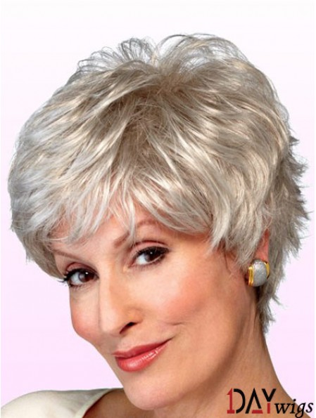 Wigs Elderly Lady Grey Style Short Length Wavy Style