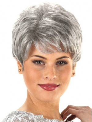 Synthetic Cheap Short Wavy Grey Wigs