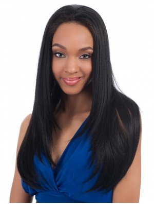 Straight Indian Remy Hair Black Long Convenient 3/4 Wigs