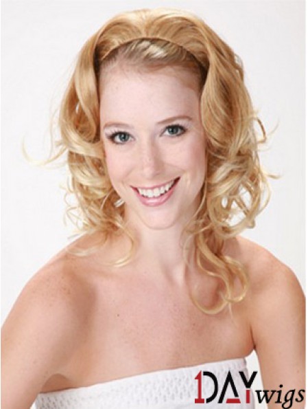 Shoulder Length Curly Blonde Style Synthetic Half Wigs